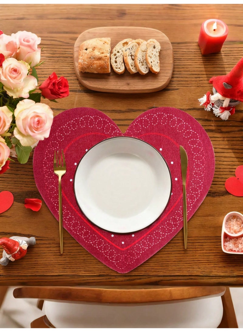 زينة يوم الحب مفارش طاولة بتصميم قلب احمر مناسبة لتزيين حفل يوم الحب او الذكرى السنوية 4 قطع - Image 5